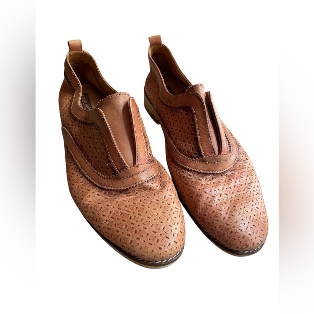 Pikolinos Slip On Oxford Shoes Brown Leather Perforated Women 40 Loafer